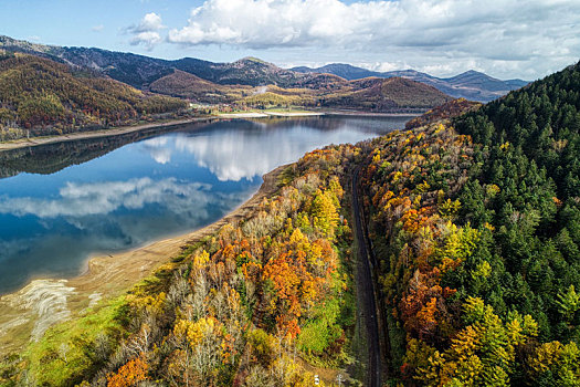 航拍,湖,北海道,日本