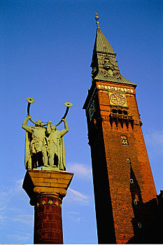 雕塑,钟楼,城镇广场,哥本哈根,丹麦