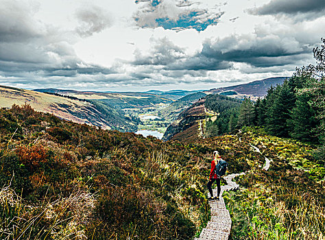 女人,远足,自然风光,山路,景色,风景,威克洛郡,国家公园,爱尔兰
