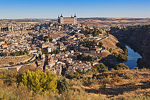 城市全貌,展示,城堡,塔霍河,托莱多,托莱多省,拉曼查,西班牙