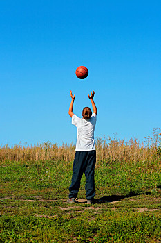 男孩,球,运球,篮球,比赛