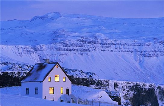 房子,山峦,冬天,冰岛