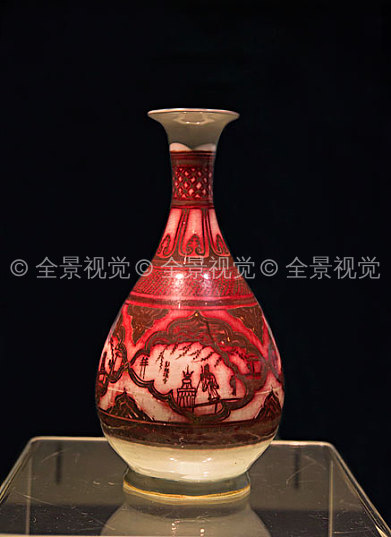 景德镇窑釉里红开光人物故事图瓶