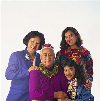 夏威夷,四代人,岛屿,女人,棚拍,肖像