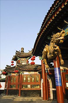 中国,北京,春节,红灯笼,龙,装饰,龙潭湖,公园