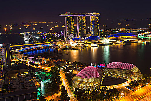 码头,湾,夜晚,新加坡,亚洲