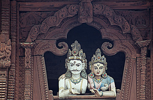 尼泊尔,加德满都山谷,杜巴广场,木头,雕塑,印度教,神,湿婆神,庙宇