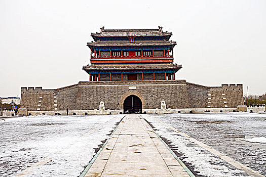 北京永定门城楼雪