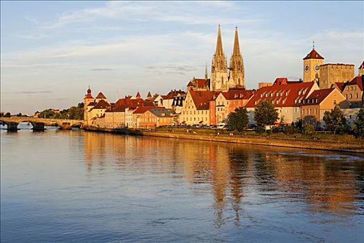 雷根斯堡,石桥,大教堂,多瑙河,巴伐利亚,德国
