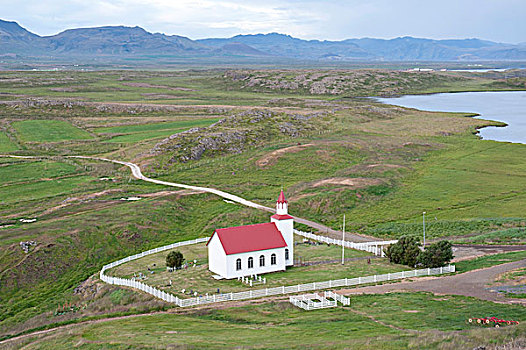 孤单,教堂,小,山,靠近,冰岛,斯堪的纳维亚,北方,欧洲