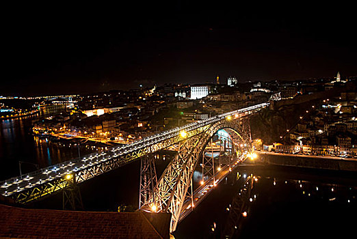 桥,夜晚,波尔图,葡萄牙