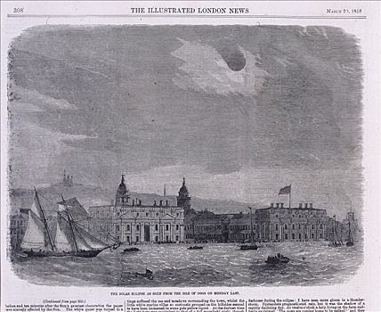 日食,风景,上方,皇家,观测,格林威治,1858年,艺术家,未知