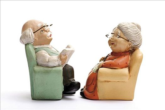 微型,塑像,退休老人,奶奶,爷爷,扶手椅