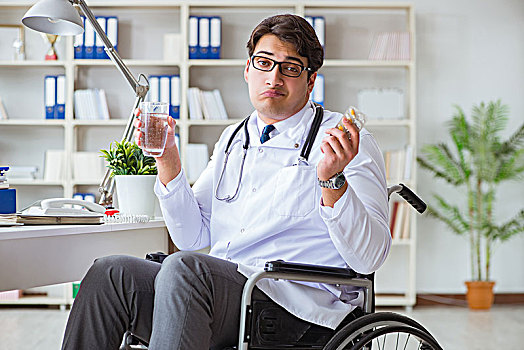 伤残,博士,轮椅,工作,医院