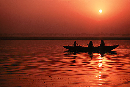 恒河,河,北印度,瓦拉纳西,印度,日落,上方