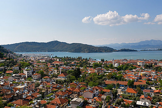 风景,俯视,屋顶,费特希耶,海岸,穆拉,省,爱琴海,区域,土耳其,亚洲
