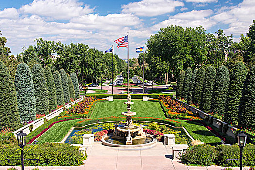 美国,科罗拉多,春天,入口,正规花园,喷泉