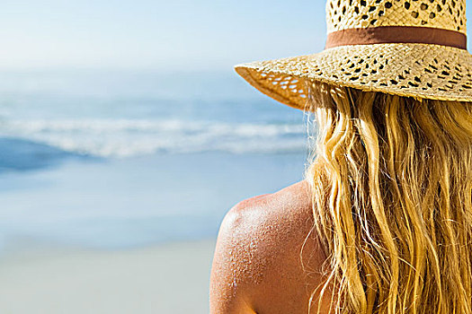 美女,金发,太阳帽,海滩