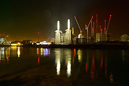 发电站,施工,夜晚,伦敦,英国