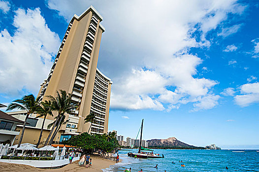 高层建筑,酒店,威基基海滩,瓦胡岛,夏威夷