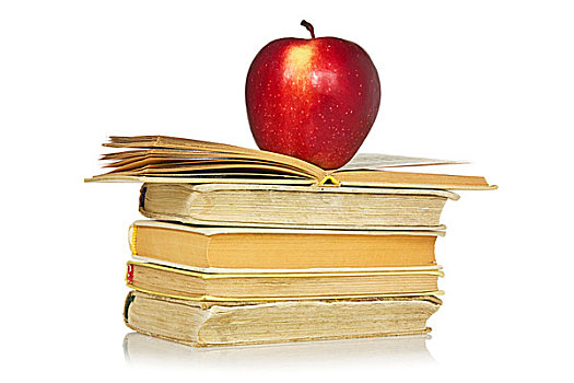 红苹果,一堆,书本