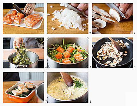 三文鱼,辣根沙司,叶子,绿色,蘑菇