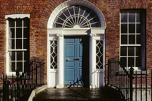 乔治时期风格,房门,蓝色,门,都柏林,爱尔兰,欧洲