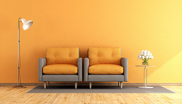橙色,灰色,客厅