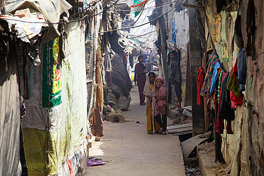 孩子,贫民窟,住所,垃圾堆,新德里,印度,亚洲