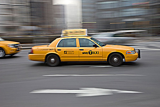 黄色,出租车,城市街道,动感