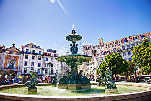 喷泉,广场,罗斯奥广场,里斯本,葡萄牙