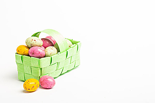 彩色,复活节彩蛋,绿色,柳条篮,白色背景,背景