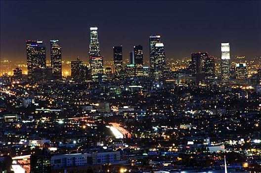 美国,加利福尼亚,洛杉矶,城市灯光,市区,摩天大楼