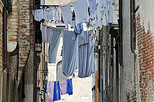 建造,房子,洗,晾衣绳,伸展,上方,道路,威尼斯,威尼托,意大利,欧洲