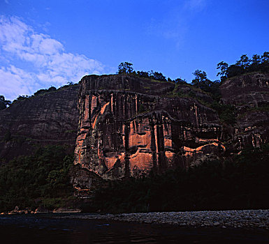 福建,武夷山,全景,群山,河流,白云,蓝天,世界遗产地,漂流,观音峰,玉女峰,鹰嘴峰