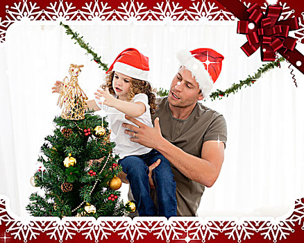 可爱,女儿,装饰,圣诞树,父亲