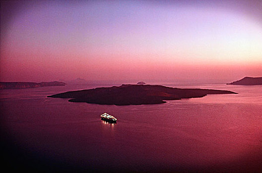 俯拍,游船,海中,锡拉岛,基克拉迪群岛,希腊