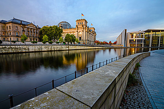 施普雷河,德国国会大厦,建筑,座椅,德国,议会,晨光,柏林,欧洲