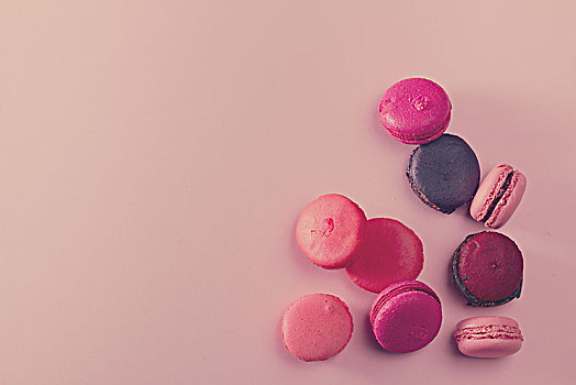 堆,蛋白杏仁饼干,饼干,粉色背景,留白,复古,粉色
