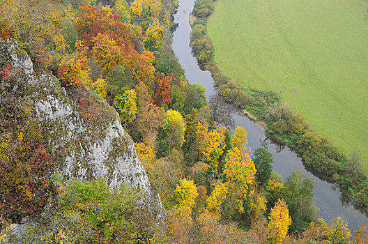 秋日树林,山,河,多瑙河,德国