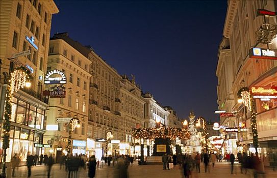 夜晚,圣诞节,街景,维也纳,奥地利,欧洲