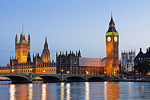国会,威斯敏斯特桥,上方,泰晤士河,黄昏,威斯敏斯特,伦敦,英格兰
