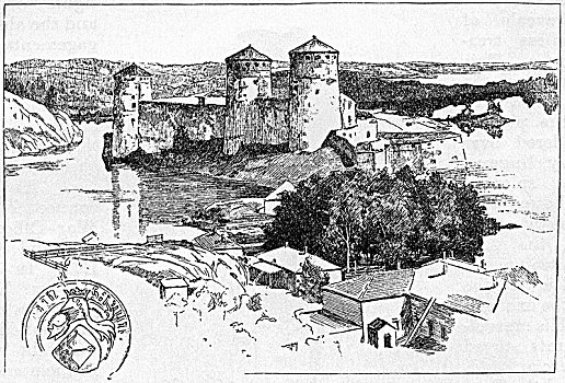 要塞,湖,芬兰,新,杂志,插画,一月,1891年,建筑,历史