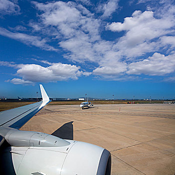 机翼,机场,飞机,背景,蓝天