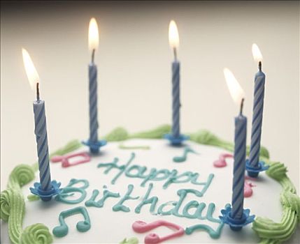 生日蛋糕,五个,蓝色,蜡烛