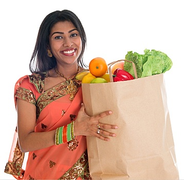 印度女人,食品杂货,购物