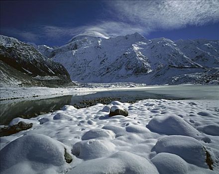 冬天,雪,漂石,山,高处,库克峰国家公园,南阿尔卑斯山,新西兰
