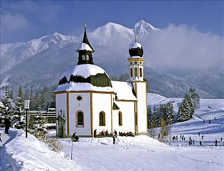 教堂,山,冬天,锡菲尔,提洛尔,奥地利