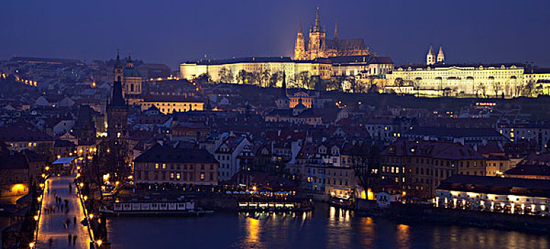 风景,上方,查理大桥,地区,布拉格,捷克共和国,欧洲