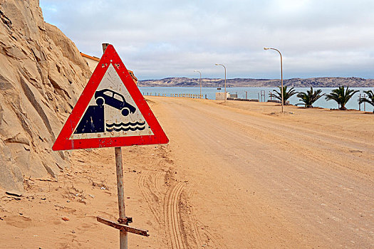 警告标识,小心,码头,河岸,区域,纳米比亚,非洲